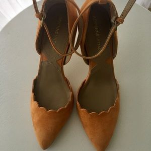 Orange suede d'Orsay heels